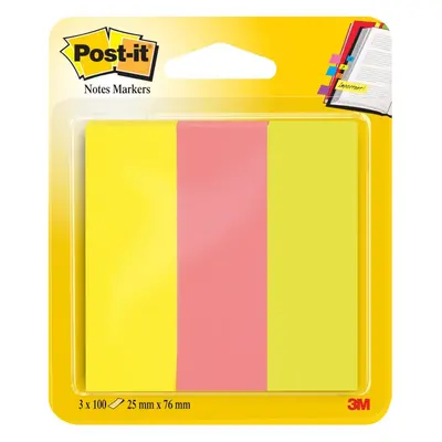 Záložka samolepicí 3M Post-it, 25x76 mm, papírová, neonové barvy, 3x100 ks