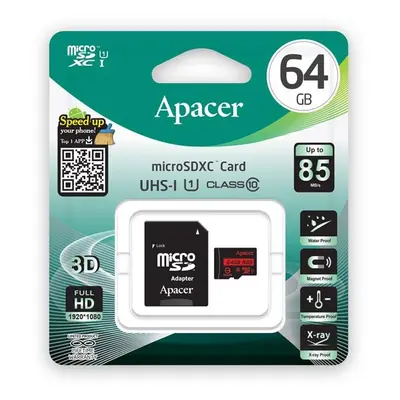 Apacer paměťová karta Secure Digital Card V10 64GB UHS-I U1 (Class 10) 10 AP64GMCSX10U5-R