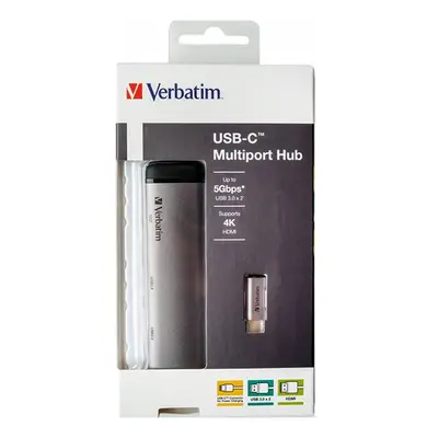 Verbatim USB (3.1) hub 4-port 49140 šedá délka kabelu 15cm adaptér USB C na 1x USB C, 1x USB A(