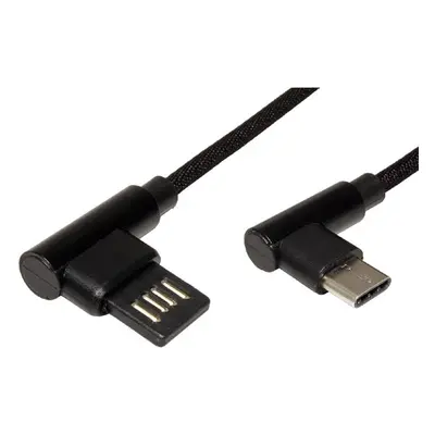 USB kabel (2.0) USB A samec - USB C samec 3m černý kulatý lomené konektory 90° plastic bag