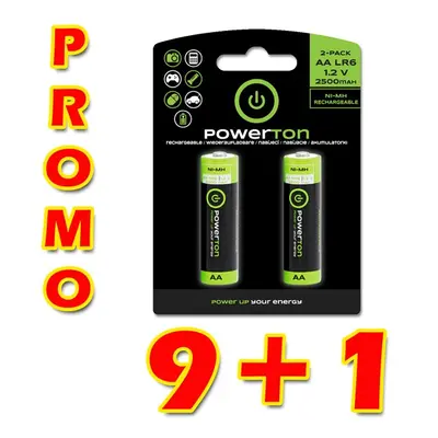 Baterie Ni-MH, AA nabíjecí, 1.2V, 2500mAh, Powerton, box, 10x2-pack, PROMO 2-pack 9+1 ZDARMA (18