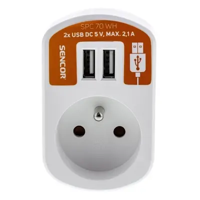 Zásuvka Sencor SPC 70 WH, 2x USB, 5 V/2 100 mA