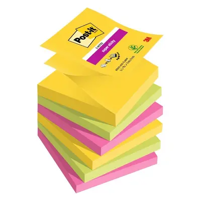 Bloček samolepicí Z 3M Post-it Super Sticky, 76x76 mm, Carnival, 3 barvy, 6x90 lístků