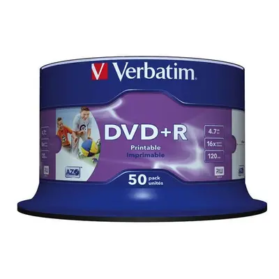 Verbatim DVD+R Wide Inkjet Printable No ID Brand 43512 4.7GB 16x spindle 50-pack