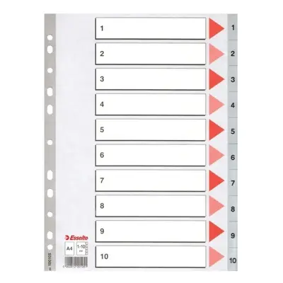 Rejstřík plastový A4 Esselte, číselný 1-10, šedý