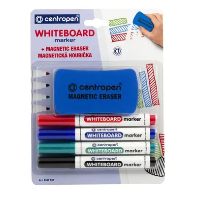 Centropen, sada whiteboard marker 8559, color, 4ks, 2.5mm, alkoholová báze. součásti baleni je m