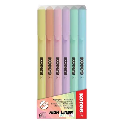 Zvýrazňovač Kores High Liner Pastel, 0,5-3,5 mm, klínový hrot, sada 6 ks