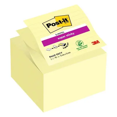 Bloček samolepicí Z 3M Post-it Super Sticky R440, 101x101 mm, linkovaný, žlutý, 5x90 lístků