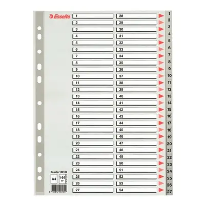 Rejstřík plastový A4 Esselte, číselný 1-54, šedý