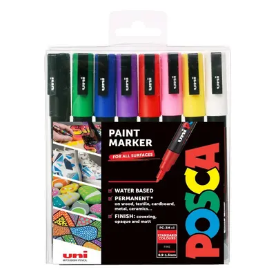 Popisovač akrylový Uni Posca PC-3M, 0,9-1,3 mm, sada 8 základních barev