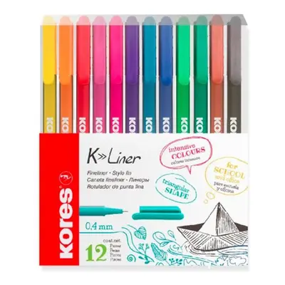 Popisovač kancelářský Kores K-Liner, 0,4 mm, sada 12 ks