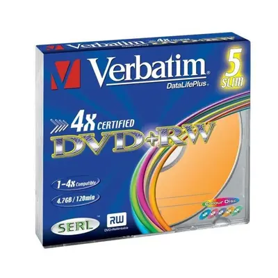 Verbatim DVD+RW Colour bez možnosti potisku 43297 4.7GB 4x slim box 5-pack