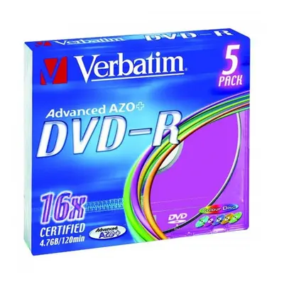 Verbatim DVD-R Colour bez možnosti potisku 43557 4.7GB 16x slim box 5-pack