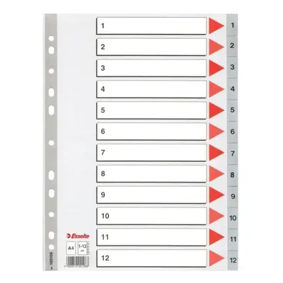Rejstřík plastový A4 Esselte, číselný 1-12, šedý