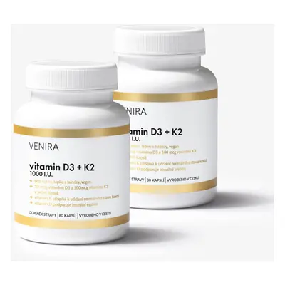 VENIRA vitamin D3 + K2, 2 balení za zvýhodněnou cenu, 160 kapslí