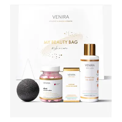 VENIRA beauty bag, dárková sada pro boj proti akné - srdíčka proti akné, čisticí gel na akné, lo