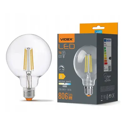 LED žárovka filament - E27 - 7W - G95 - stmívatelná - neutrální bílá