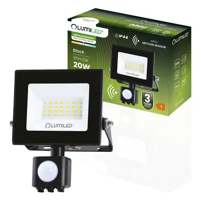 Reflektor LED ZUNA2 20W 1800lm 4000K IP44 černá čidlo Pohybu LUMILED