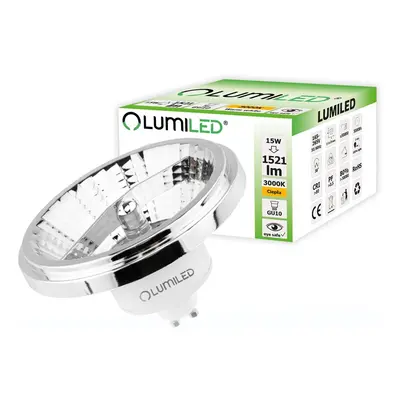 LED žárovka LED GU10 ES111 15W = 100W 1530lm 3000K Teplá 38° Stříbrná LUMILED