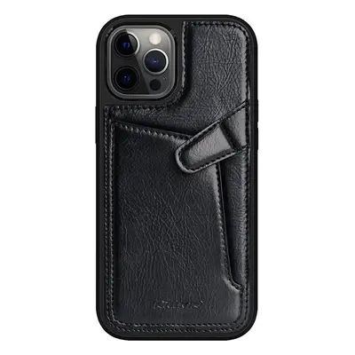 Nillkin Aoge Leather Case pružné pancéřované pouzdro z pravé kůže s kapsou iPhone 12 mini černé