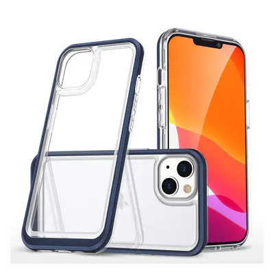 Průhledné silikonové pouzdro 3v1 pro iPhone 14 s rámečkem modré