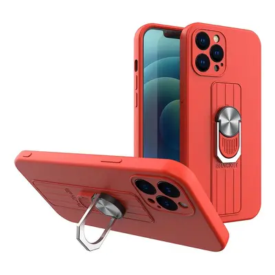 Silikonové pouzdro Ring Case s úchytem na prst a stojánkem pro iPhone 13 Pro červené