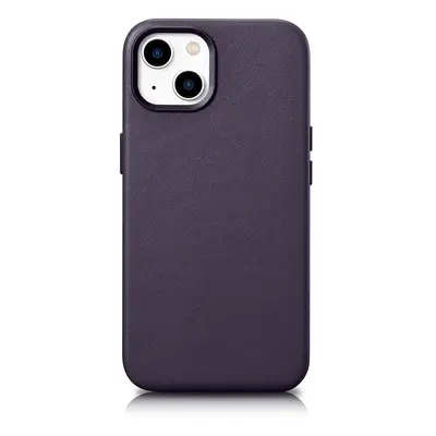 iCarer Case Kožené pouzdro pro iPhone 14 Plus tmavě fialové (kompatibilní s MagSafe)