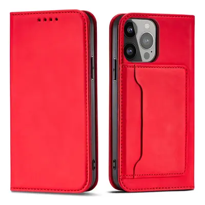 Magnetové pouzdro na karty iPhone 14 Pro Max flip cover wallet stand red