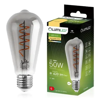 LED žárovka EDISON E27 ST64 6W = 50W 420lm 2200K Teplá 360° Filament LUMILED Smokey