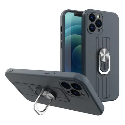 Silikonové pouzdro Ring Case s úchytem na prst a stojánkem pro Samsung Galaxy A42 5G tmavě modré