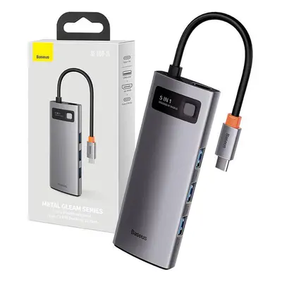 Rozbočovač 5v1 Baseus Metal Gleam Series, USB-C na 3x USB 3.0 + HDMI + USB-C PD