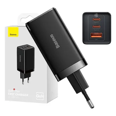 Baseus GaN5 Pro 2xUSB-C + USB síťová nabíječka, 65W (černá)