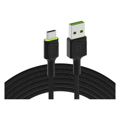 Green Cell kabel Ray USB-A - USB-C Green LED 200cm s support pro Ultra Charge QC3.0 rychlo nabíj