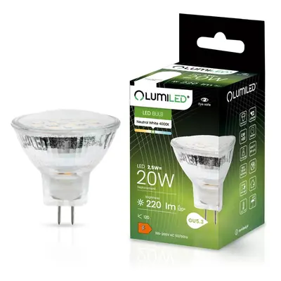 LED žárovka LED GU5.3 MR11 2,5W = 25W 220lm 4000K 230v Neutrální 120° LUMILED