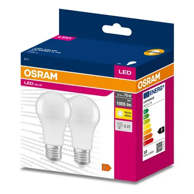 2PAK LED žárovka LED E27 A60 10W = 75W 1055lm 3000K Teplá 200° OSRAM VALUE