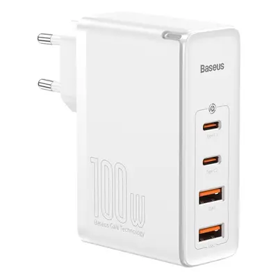 Síťová nabíječka Baseus GaN2 Pro, 2x USB + 2x USB-C, 100 W, EU (bílá)