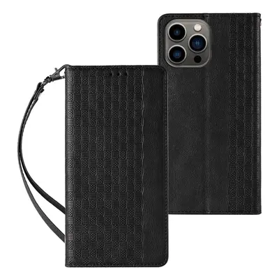 Magnet Strap Case iPhone 14 flip cover peněženka mini lanyard stand black