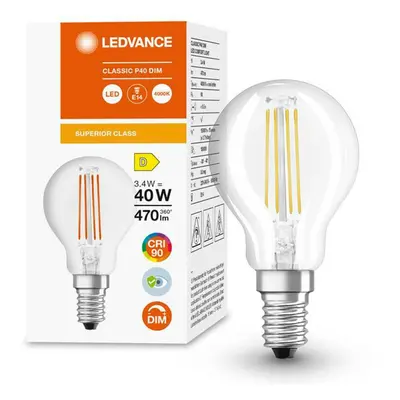 LED žárovka Koule E14 P45 3,4W = 40W 470lm 4000K Neutrální 300° CRI90 Filament Stmívatelná LEDVA