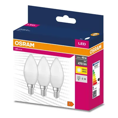 3PAK LED žárovka LED E14 B35 4,9W = 40W 470lm 2700K Teplá OSRAM Value