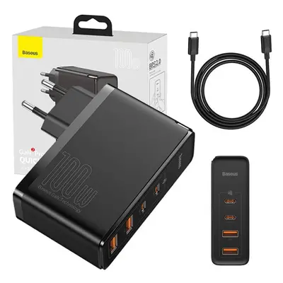 Síťová nabíječka Baseus GaN2 Pro, 2x USB + 2x USB-C, 100 W, EU (černá)