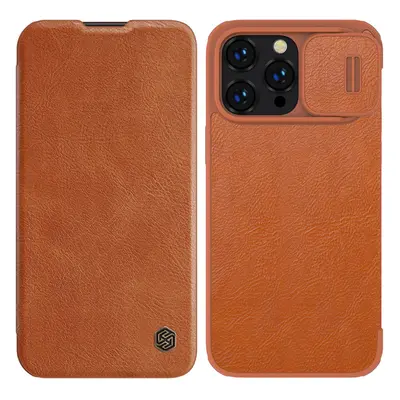 Nillkin Qin Leather Pro Case iPhone 14 Pro pouzdro na fotoaparát pouzdro flip cover hnědé