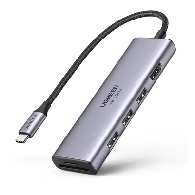 Adaptér 5 v 1 UGREEN CM511 Rozbočovač USB-C na 3 porty USB3.0 + HDMI + TF/SD (šedý)