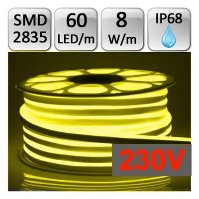 LED NEON FLEX pásek 1m 230V SMD 2835 8W/m IP68 žlutý