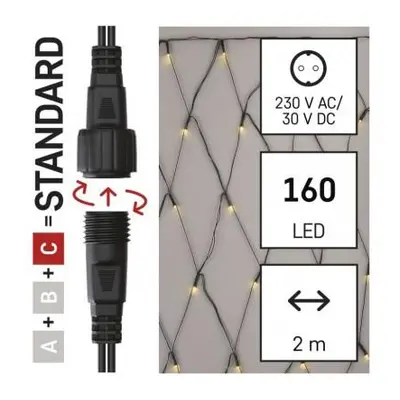 Standard LED spojovací vánoční řetěz – síť, 1,5x2 m, venkovní, teplá bílá