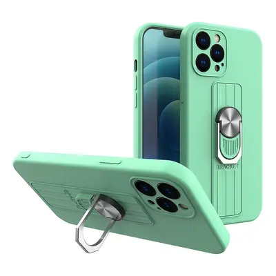 Silikonové pouzdro Ring Case s úchytem na prst a stojánkem pro iPhone 13 mint