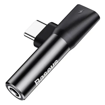 Audio adaptér Baseus USB-C na mini jack 3,5 mm + USB-C (černý)