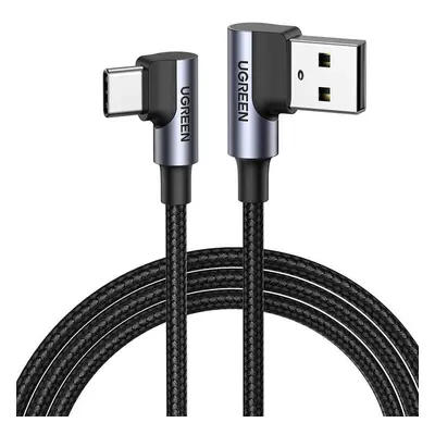 Úhlový kabel USB-C na USB-A 2.0 UGREEN US176, 3A, 3 m (černý)