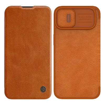 Nillkin Qin Leather Pro Case iPhone 14 kryt fotoaparátu pouzdro flip kryt hnědý