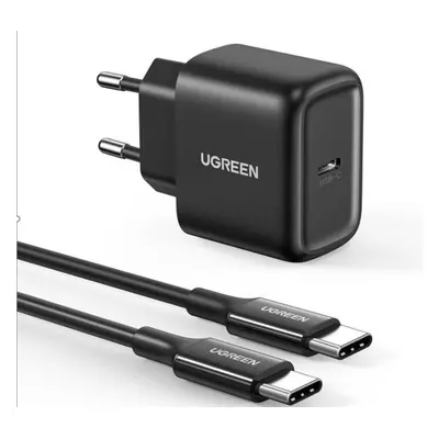 Síťová nabíječka UGREEN CD250, 25 W, USB-C (černá) + kabel USB-C na USB-C, 2 m (černý)