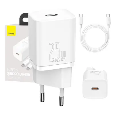 Baseus Super Si Quick Charger 1C 25W s kabelem USB-C na USB-C 1m (bílý)